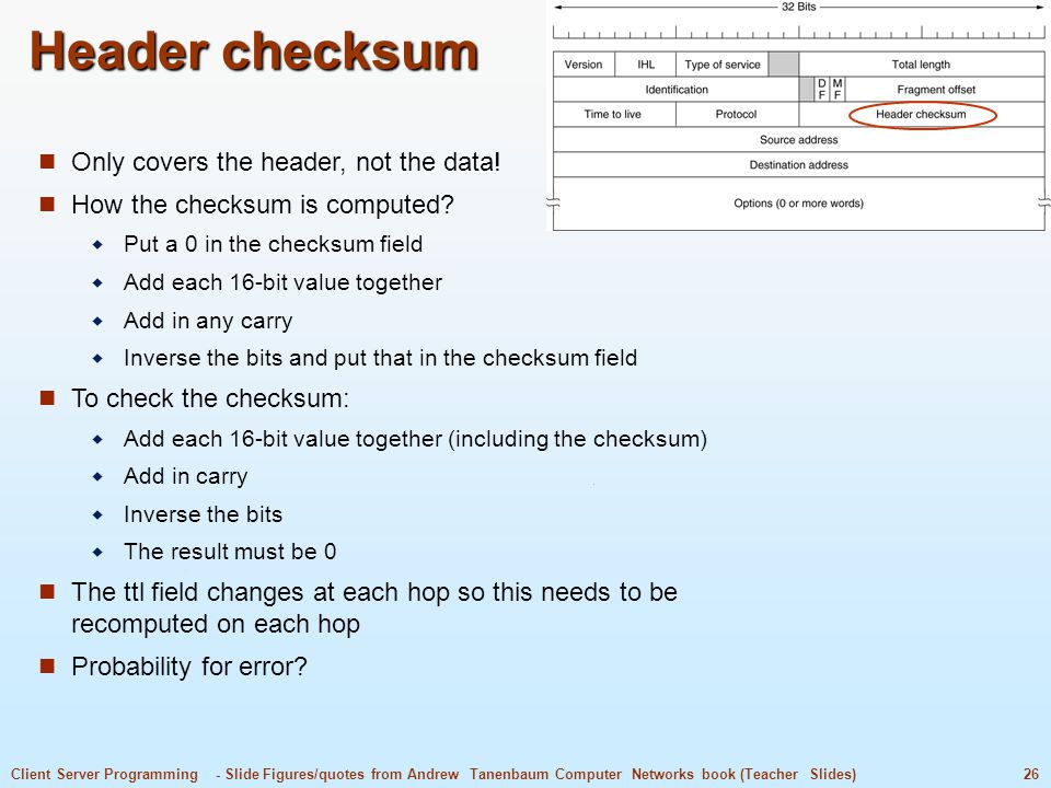 write a program for ip header checksum calculation